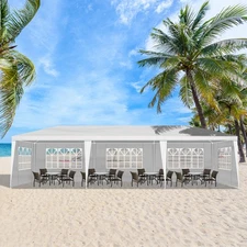 10'x30' Canopy Tent Waterproof Awning Low-end Outdoor Party Gazebo 5 Sides White