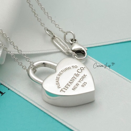 Authentic Tiffany & Co. Return to Heart Lock Padlock Necklace 16.1" w/Pouch