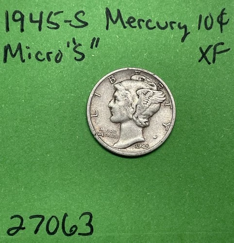 1945-S Mercury Dime 10c Micro “s” Xf Extra Fine 90% Silver US Coin See Pics