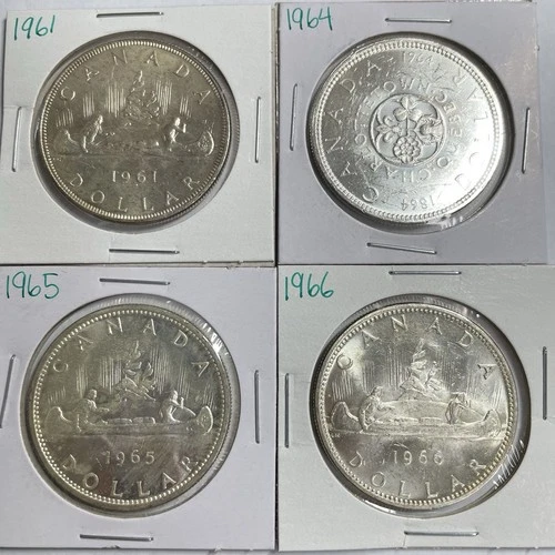 1961 1964 1965 1966 Lot Of 4 Canada Silver Dollars