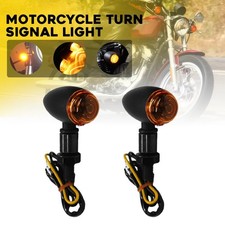 2Pcs 12V BLACK Motorcycle Turn Signals Mini Bullet Blinker Amber Indicator Light