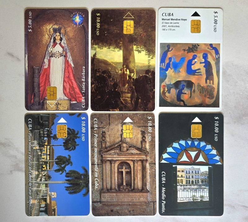 Set of 6 Vintage Cuba ETECSA Collectible Phone Cards - Cuban Art & History Lot