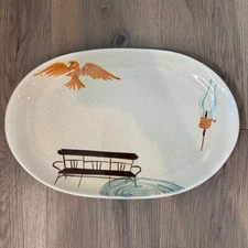 Red Wing Hearthside Hand Painted Serving Platter Oval MCM USA Made Farmhouse EUC