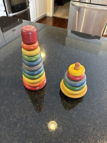 Vintage Playskool & Holman Wooden Stacking Rings Toys- Colorful