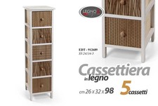 CASSETTIERA SLIM SALVASPAZIO 5 CASSETTI MOBILETTO LEGNO BIANCO MARRONE 98*26*32
