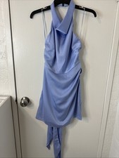 Cotton Candy LA Light Blue Dress Elegant satin Mini Dress Cowl Neck Size L