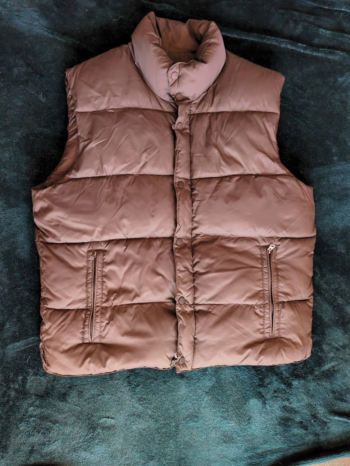 Old Navy Mens Large Brown Puffer Vest Full zip With Buttons