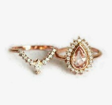 Women's 2Ct Pear Cut Morganite Halo Bridal Engagement Ring 14K Rose Gold Plated