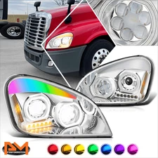 For 08-17 Freightliner Cascadia RGB LED Brow Gattling Projector Headlight Chrome