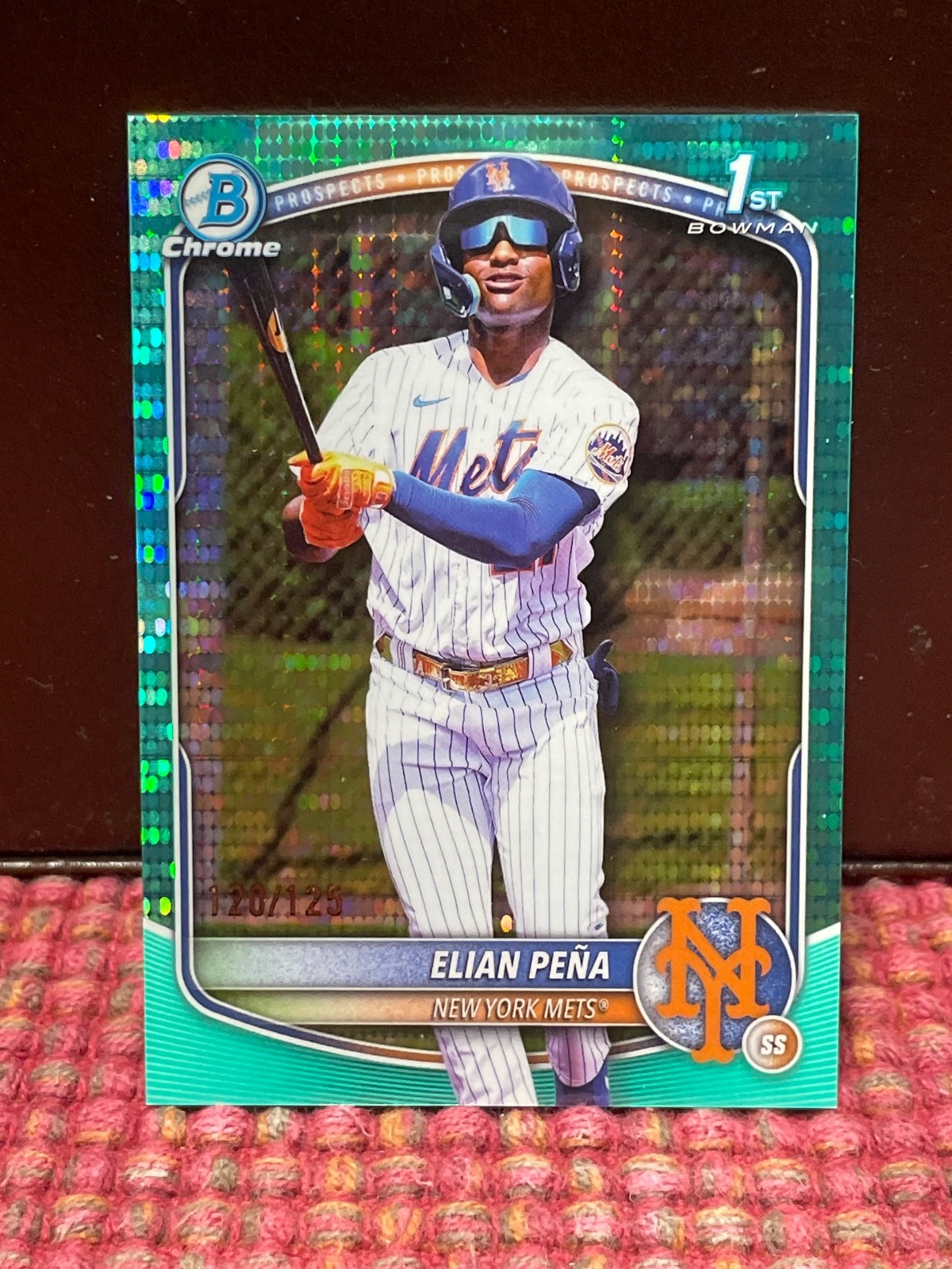 2025 Bowman Chrome Elian Pena 1st Bowman Aqua Pulsar Refractor #120/125 Mets 🔥