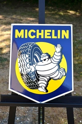 Plaque émaillée MICHELIN pneus fond bleu - 45 cm - - Photo 1/4