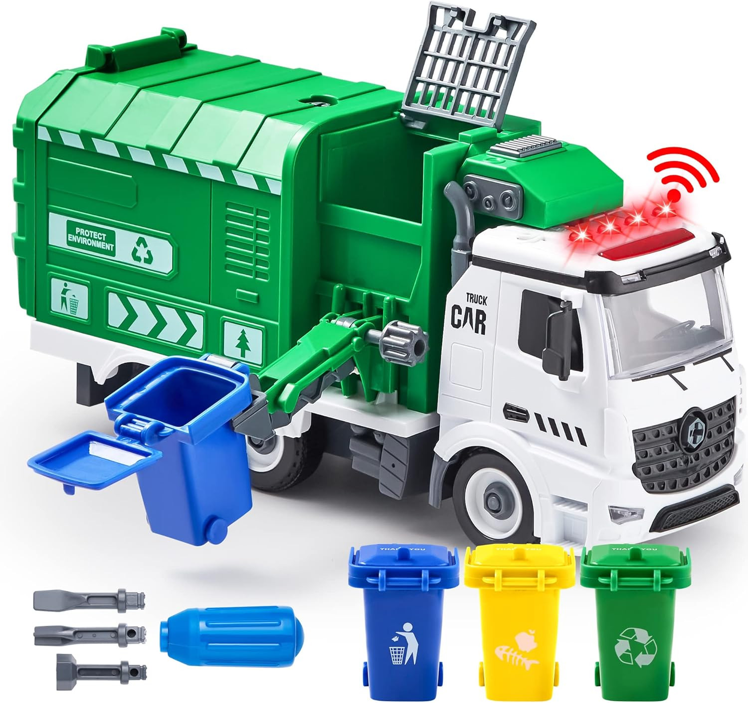 Jumbo Take Apart Friction Powered Side-Dump Recycling Garbage Truck Toy with Lig