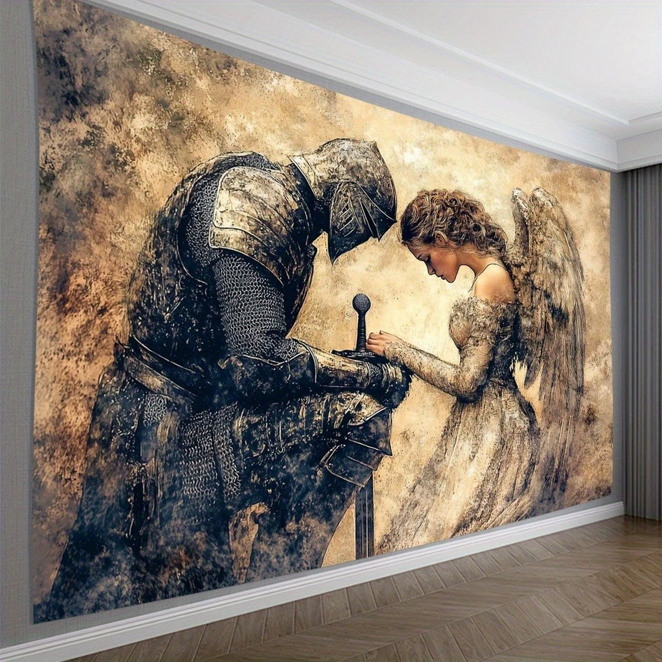 Tapiz de caballero y ángel extra grande vintage colgante de pared telón de fondo decoración habitación Foto 4 de 4