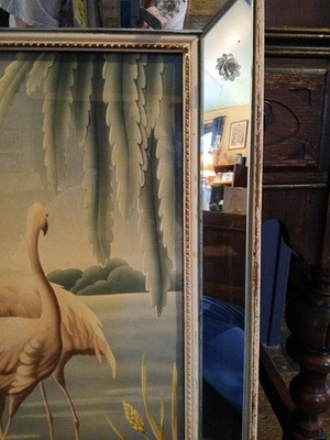 RARE 1940s -50s Original Vintage Turner Signed Flamingo Mirror