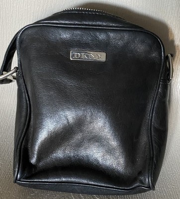 Vintage DKNY Black Leather Small Crossbody Bag Manpurse Y2k 90 s