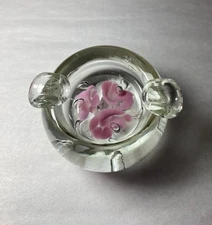 Joe St. Clair  Art Glass Ashtray Paperweight Pink Flowers Rare