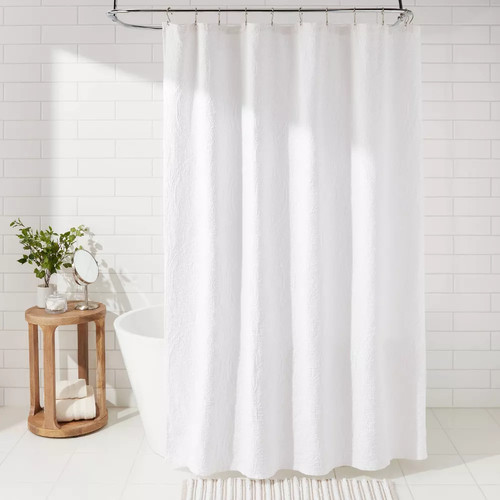Threshold Medallion Matelasse Cotton Jacquard Shower Curtain 72"x72", White - Picture 2 of 5