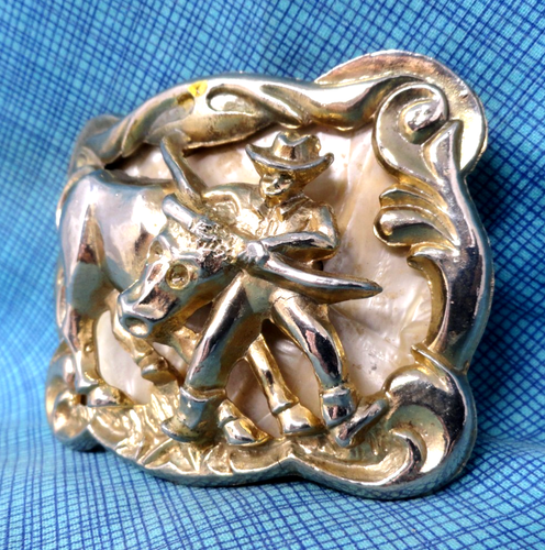 Steer Wrestling Gürtelschnalle Cowboy Rodeo Unikat 3D Cut Out Inlay Western .GMP321 - Bild 6 von 12