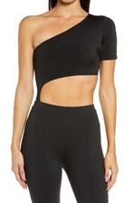 Alo Yoga Body Wave Bodysuit Women's Black Stretch Cutout One Shoulder One-Piece