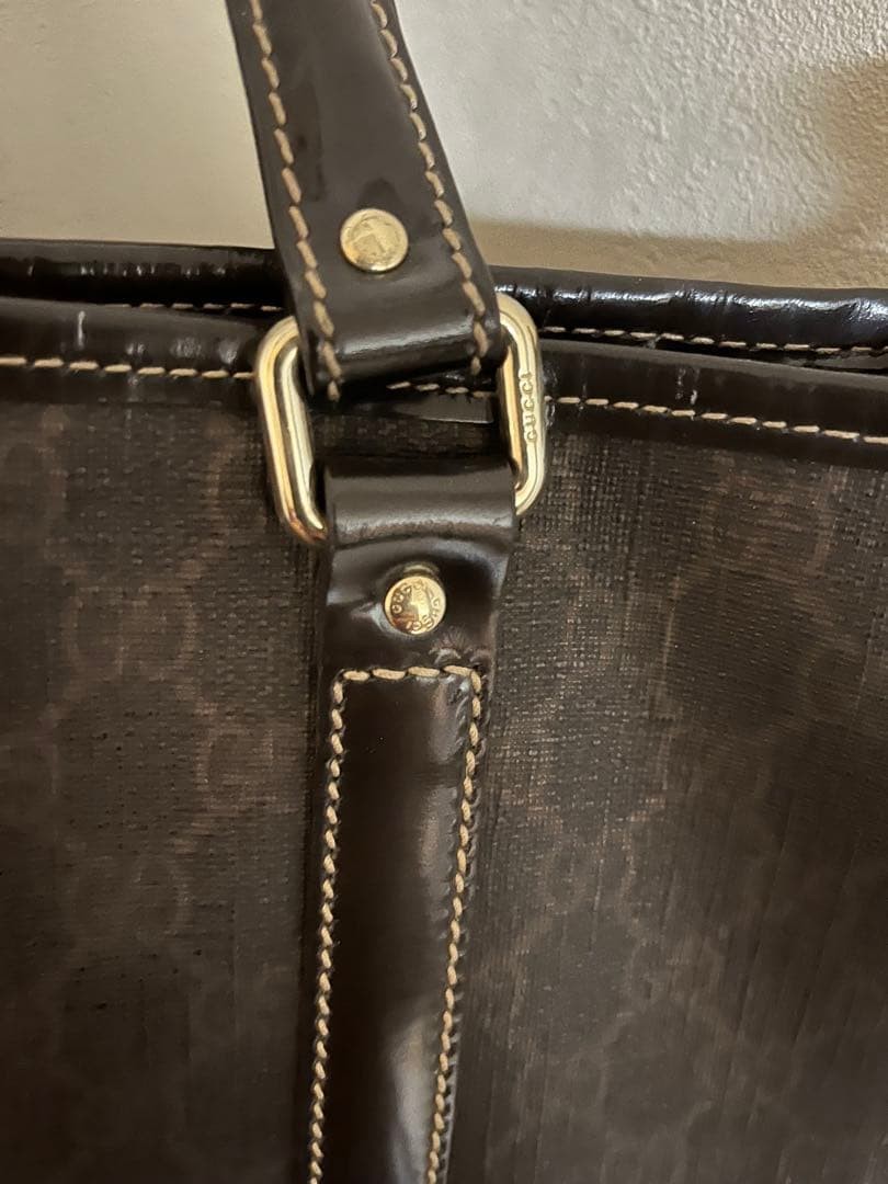 GUCCI Tote Bag Dark Gray Synthetic Leather Honeycomb Pattern Authentic thumbnail 4