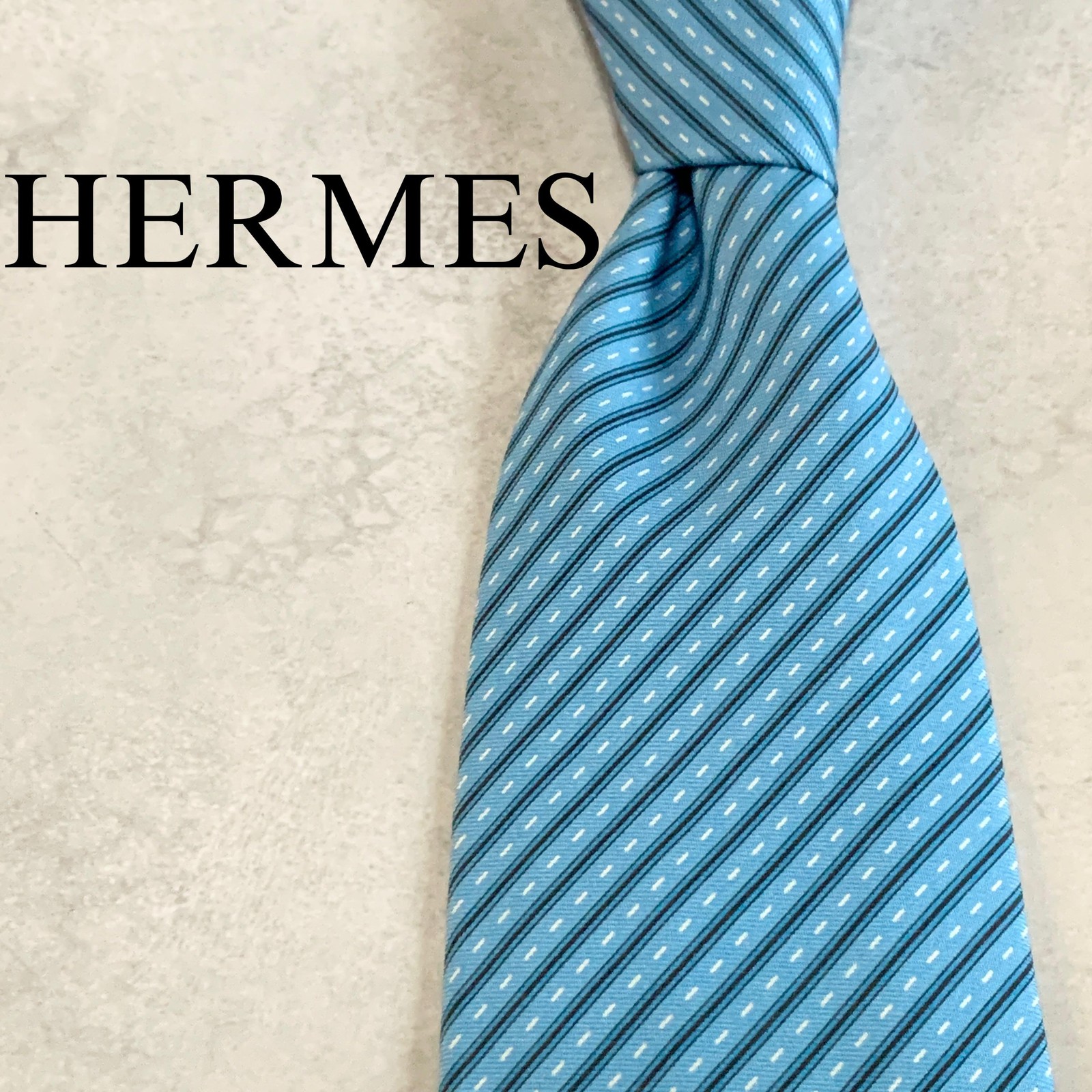 HERMES Necktie Tie All Over Striped Made in France Men's Authentic 100% Silk