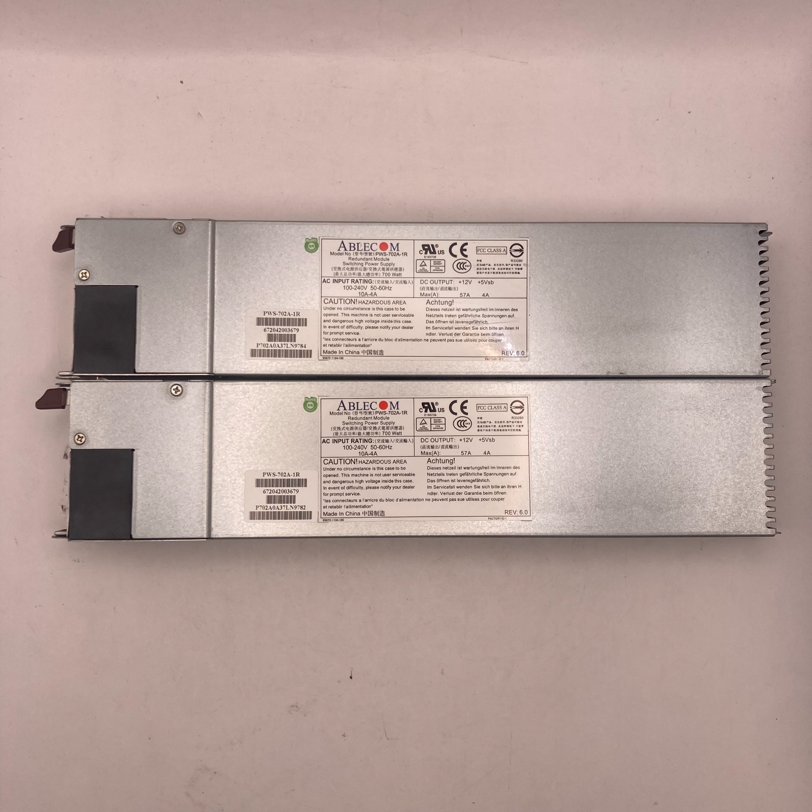 LOT of 2 Ablecom 700W AC to DC Redundant Switching Power Supply PWS-702A-1R