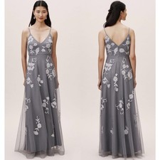 BHLDN Bethany Floral Embroidered Maxi Dress Tulle Gown in Hydrangea, Size 8