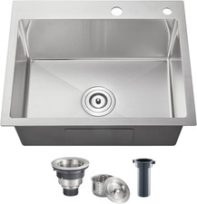 20x16 Inch Stainless Steel Drop-In Prep Bar Sink with 2 Holes, Brushed Nickel