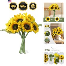 7Pcs Realistic Silk Sunflowers Artificial Flowers,12.6''Fake Sunflowers with ...