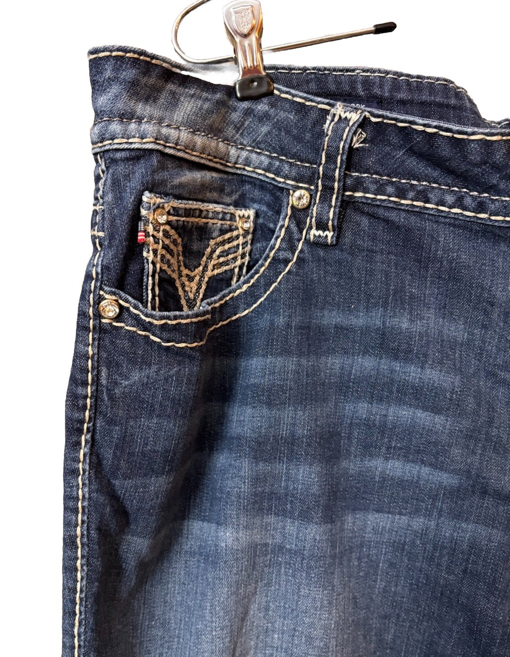 Vigoss The New York Capri Jeans Plus SZ 22 Inseam 21 Mid Rise Flap Pockets Bling