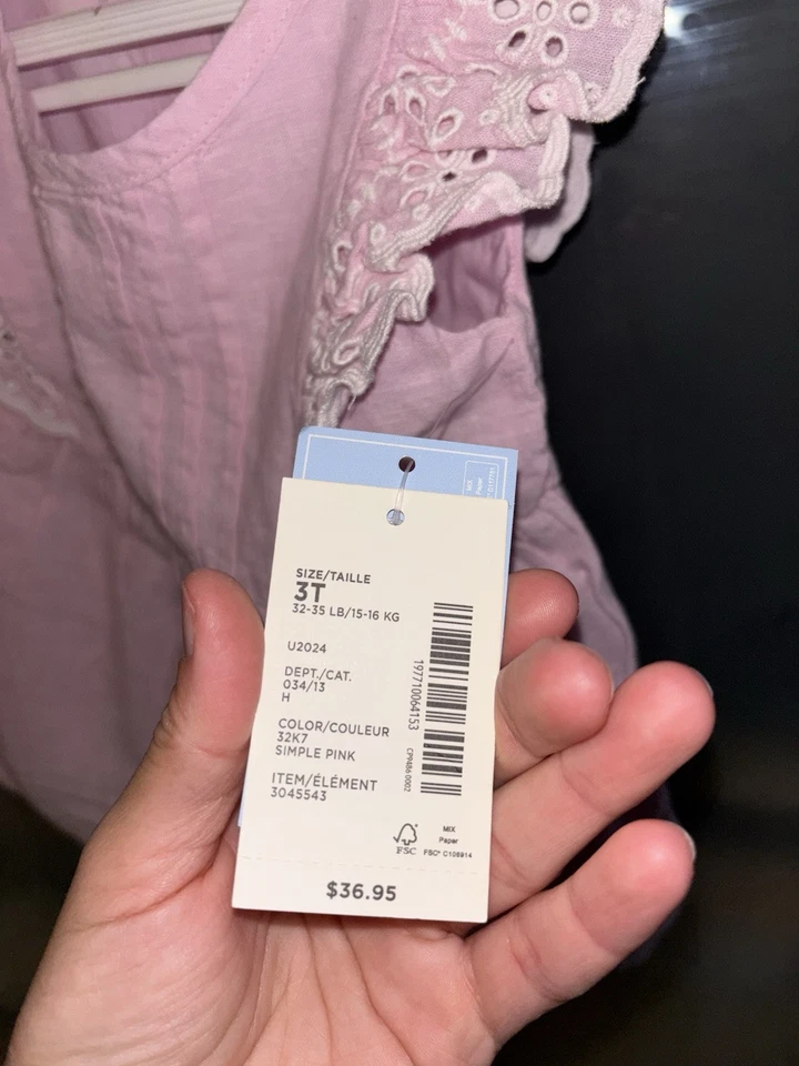 NUEVO CON ETIQUETAS Gymboree 3T Rosa Volantes Manga Corta Lino Top Blusa Camisa Blanco Ojales Foto 3 de 4