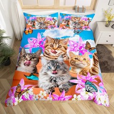 Feelyou Kids Cute Cat Comforter Cover Cartoon Pet Cats Kittens Bedding Set Cat