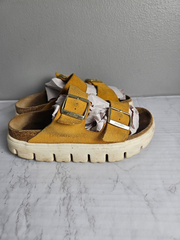 Birkenstock 37 Papillio Mustard Yellow Sandals Slide Women's Size 6.5