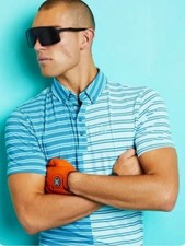 G/Fore Golf - Striped Polo Shirt - Tech Pique Blue Size Medium