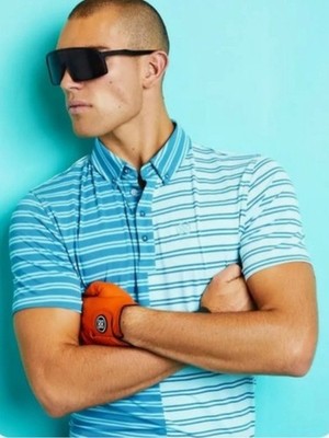 G/Fore Golf - Striped Polo Shirt - Tech Pique Blue Size Medium