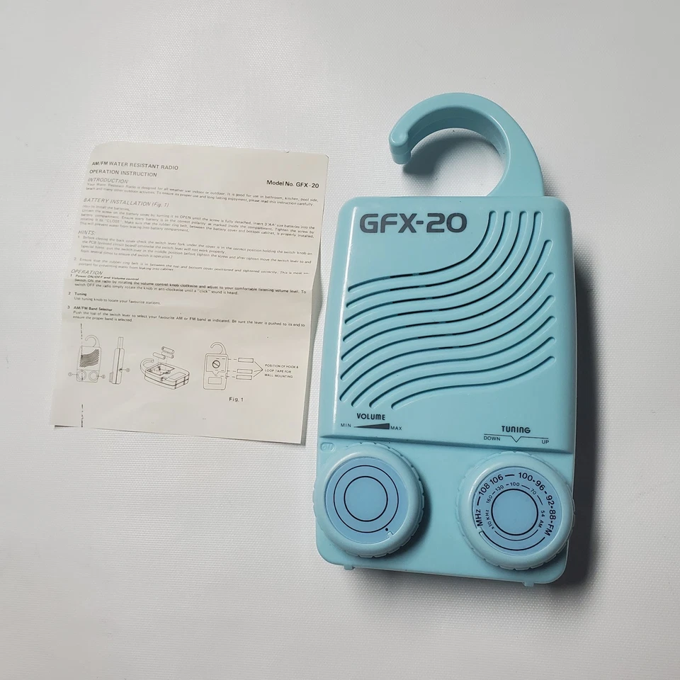 Vintage GFX 20 Outdoor oder Duschradio AM FM wasserdicht Beweis 80er blau Vintage