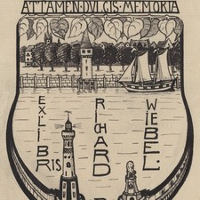 Exlibris Zeichnung Tinte Richard Wiebel Symbolismus Original monogramm 1904