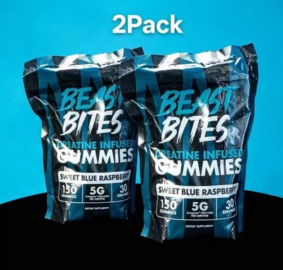 Beast Bites Creatine Gummies   Blue Raspberry   30ct 2-pack