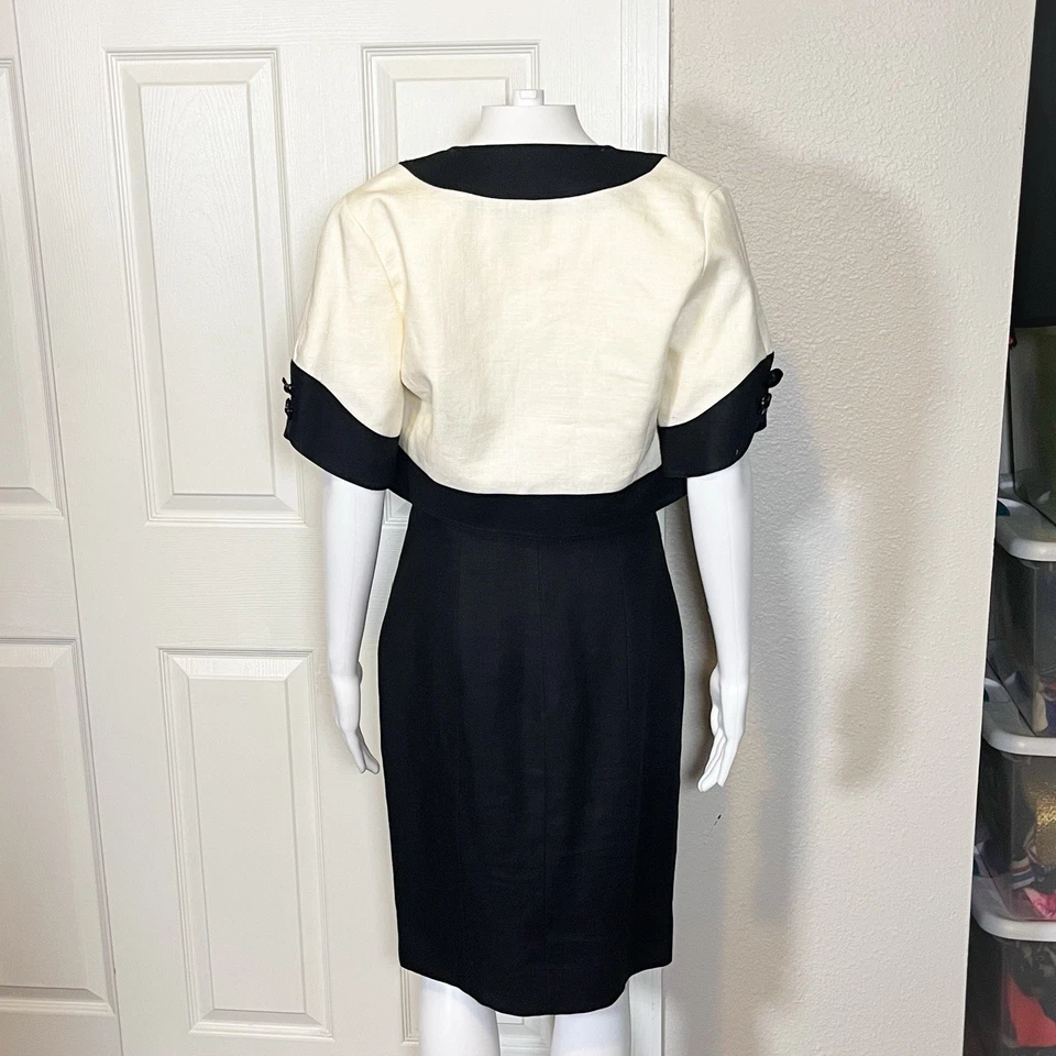 Conjunto de 6 vestidos chaqueta traje vintage Albert Nipon lino contraste Foto 2 de 4