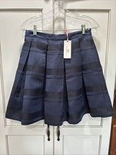 Vineyard Vines Pleated Mini Skirt 2 Blue Stripe Navy Shimmer Metallic NEW NWT