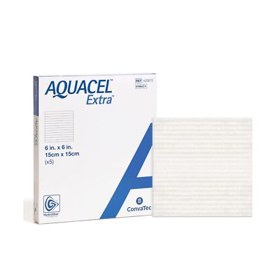 AQUACEL Extra Hydrofiber Two-Dimensional 6''x6'' Dressing, Soft Absorbent Non-W...