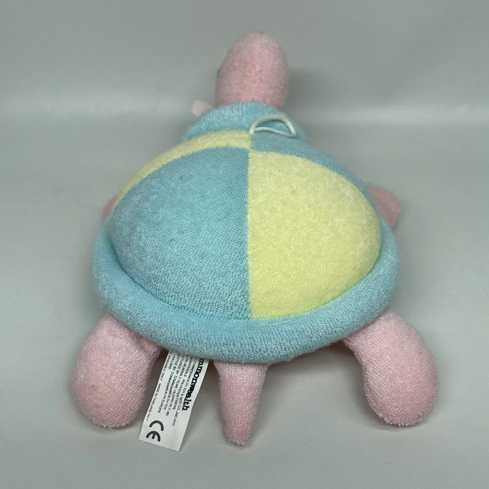 Vtg Commonwealth Terry Cloth Turtle Plush Rattle Baby Pink Yellow Aqua - Image 4 of 4