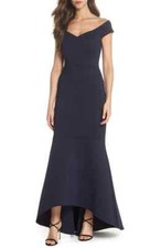 ELIZA J OFF THE SHOULDER TRUMPET SCUBA NAVY DRESS  sz 6P