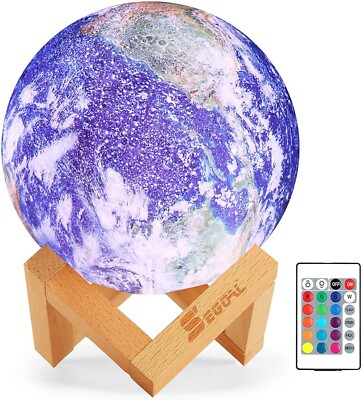 SEGOAL Earth Lamp Kids Night Light, 16 Colors LED 7.9 Inch 3D Moon Lamp with Woo
