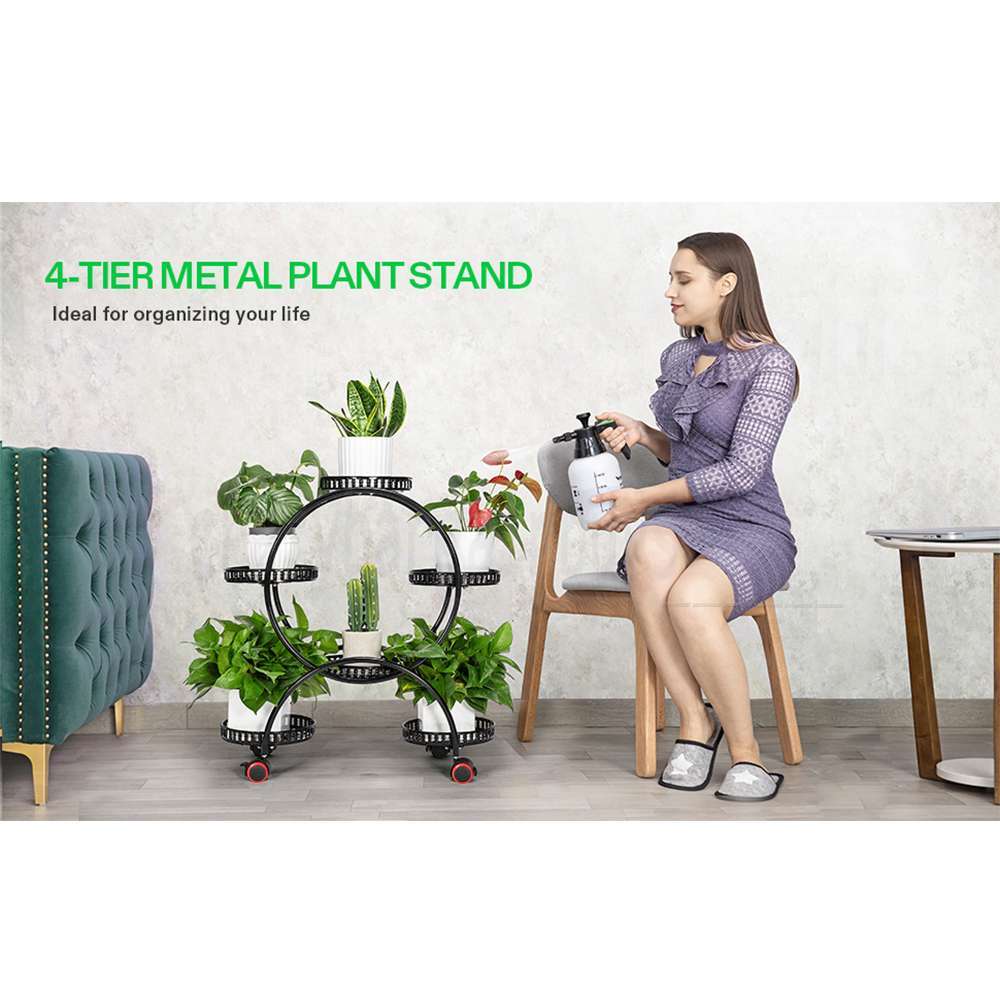 6 Pots Flower Shelf Holder Plant Stand Circle 4Layer Free Moving Rack