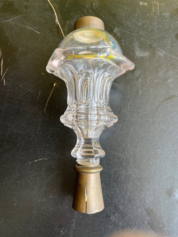 18th century Boston flint glass whale oil lamp font with brass attachment.
