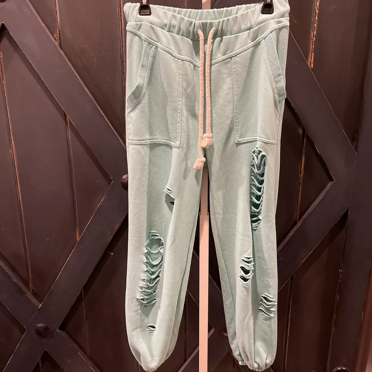 EUC POL Women's Green Elastic Waist Distressed Jogger Sweatpants Size M