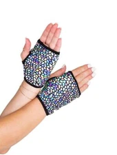 sexy ROMA fingerless WRIST short IRIDESCENT shiny OPEN finger GLOVES festival