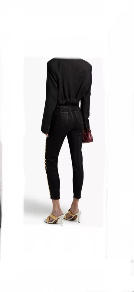 Pantalones de mezclilla ajustados Gucci para mujer negros adornados tiro alto tachonados talla 28 Foto 2 de 4