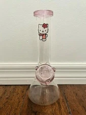 10" Clear Glass Hookah Water Pipe Sanrio Hello Kitty Beaker Bottom Pink 14mm